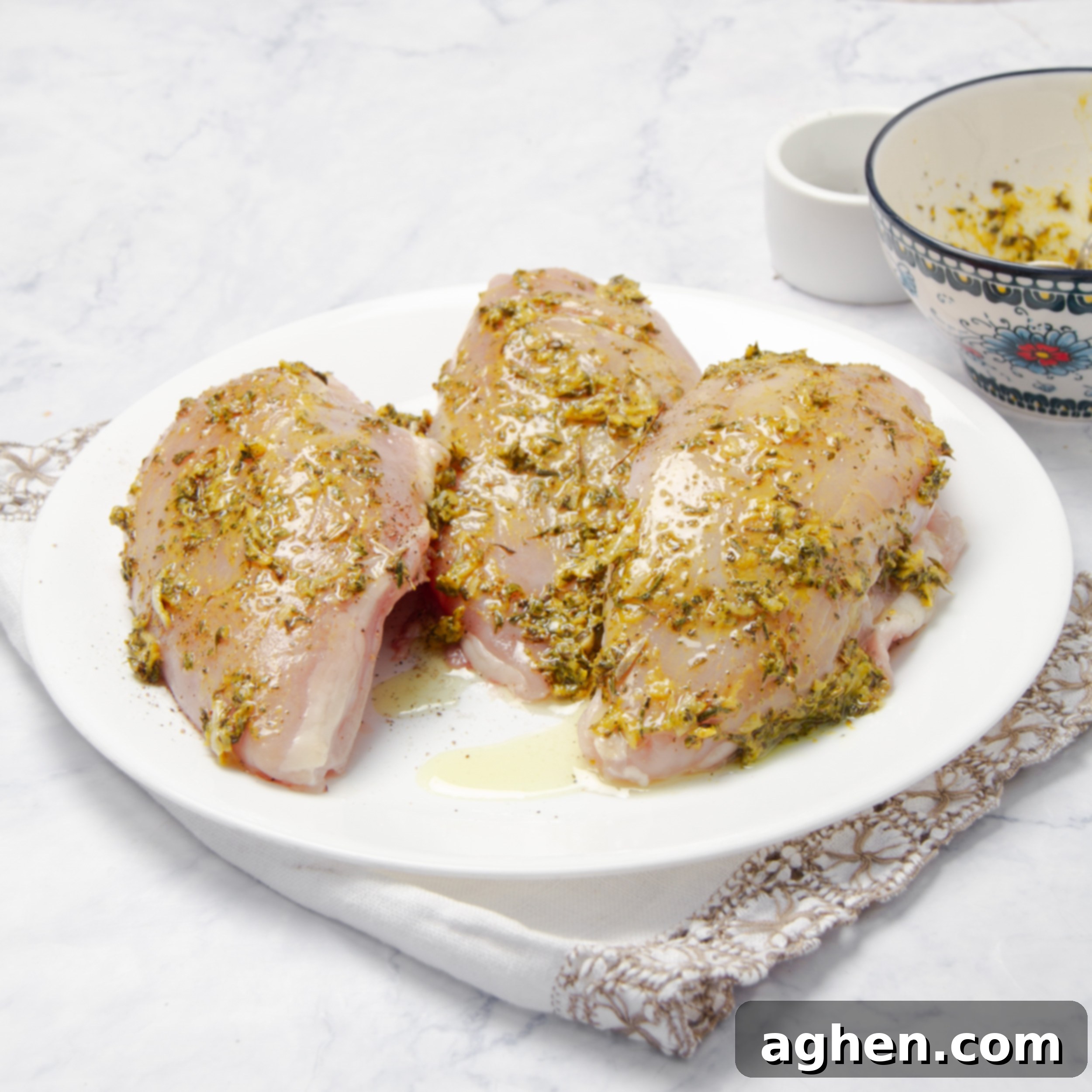 Chicken marinating in the tarragon sauce. 