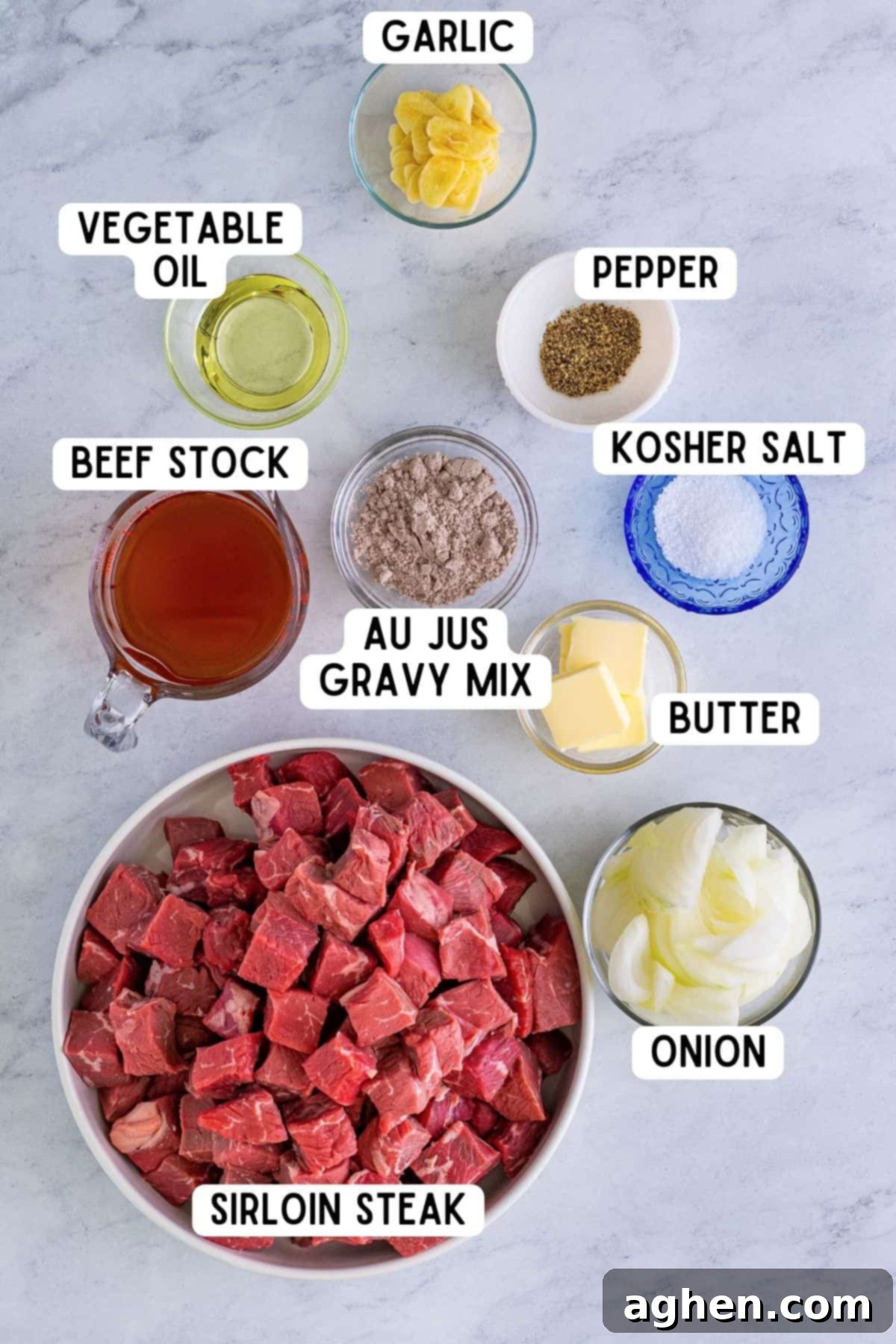 Ingredients for crockpot steak bites.