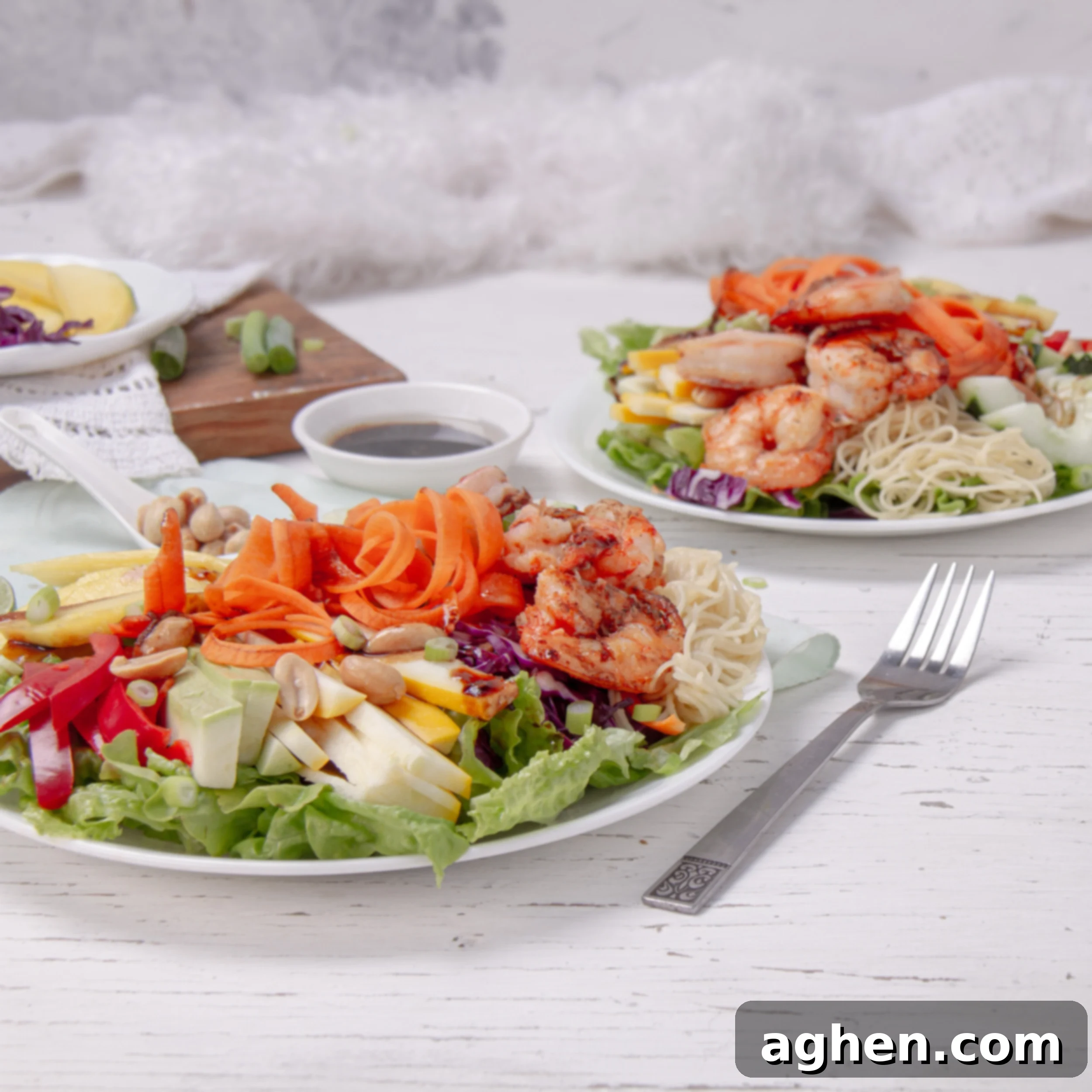 Light and refreshing Shrimp Spring Roll Bowl, showcasing an array of colorful vegetables and succulent shrimp.