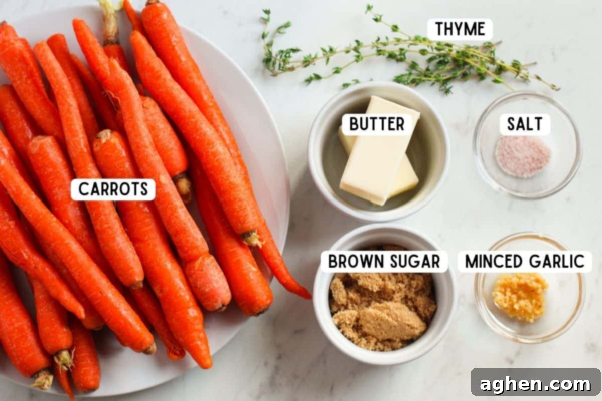 Ingredients laid out for crockpot carrot recipe.
