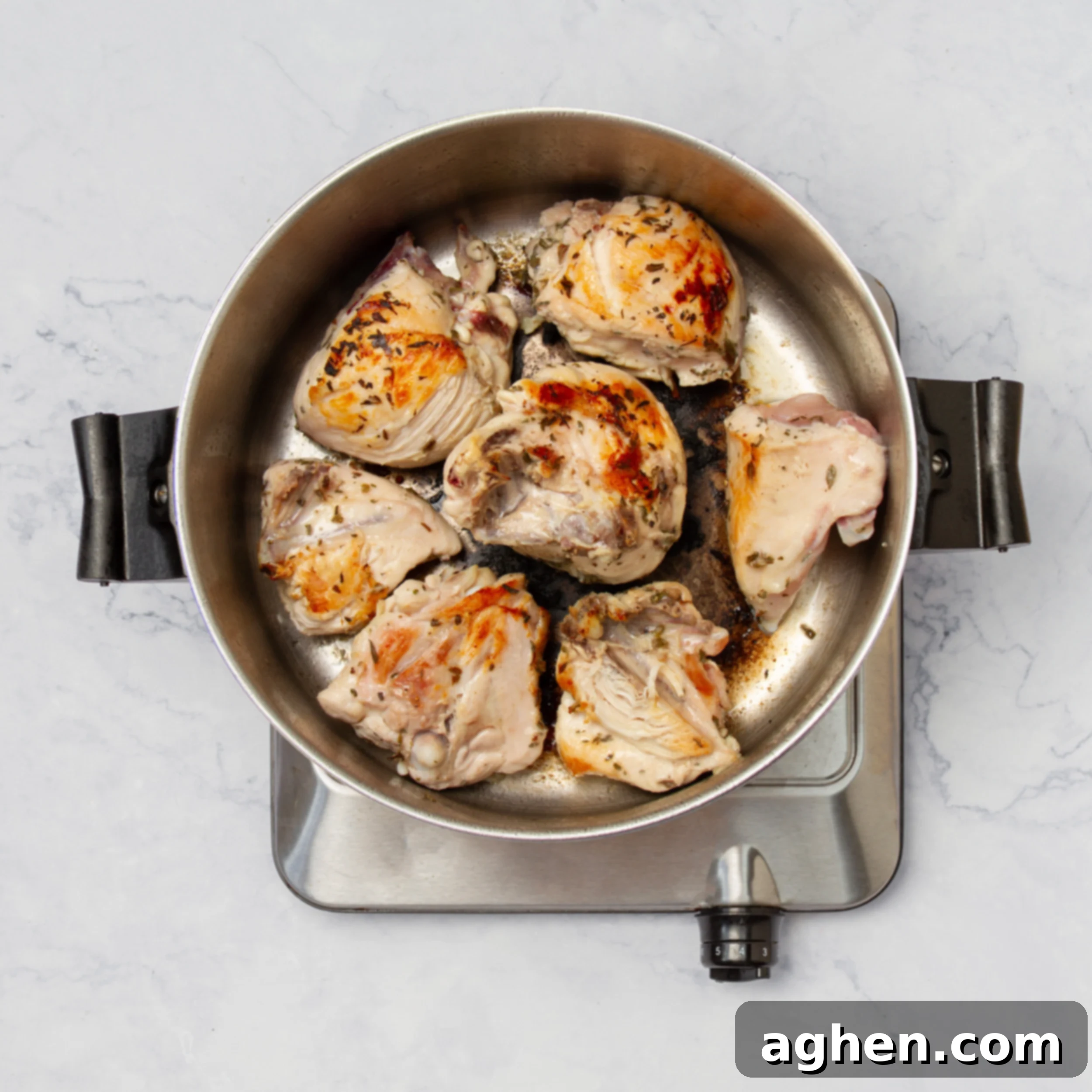 Weight Watchers' Favorite Chicken Caprese 5 Browning the chicken in a pan.