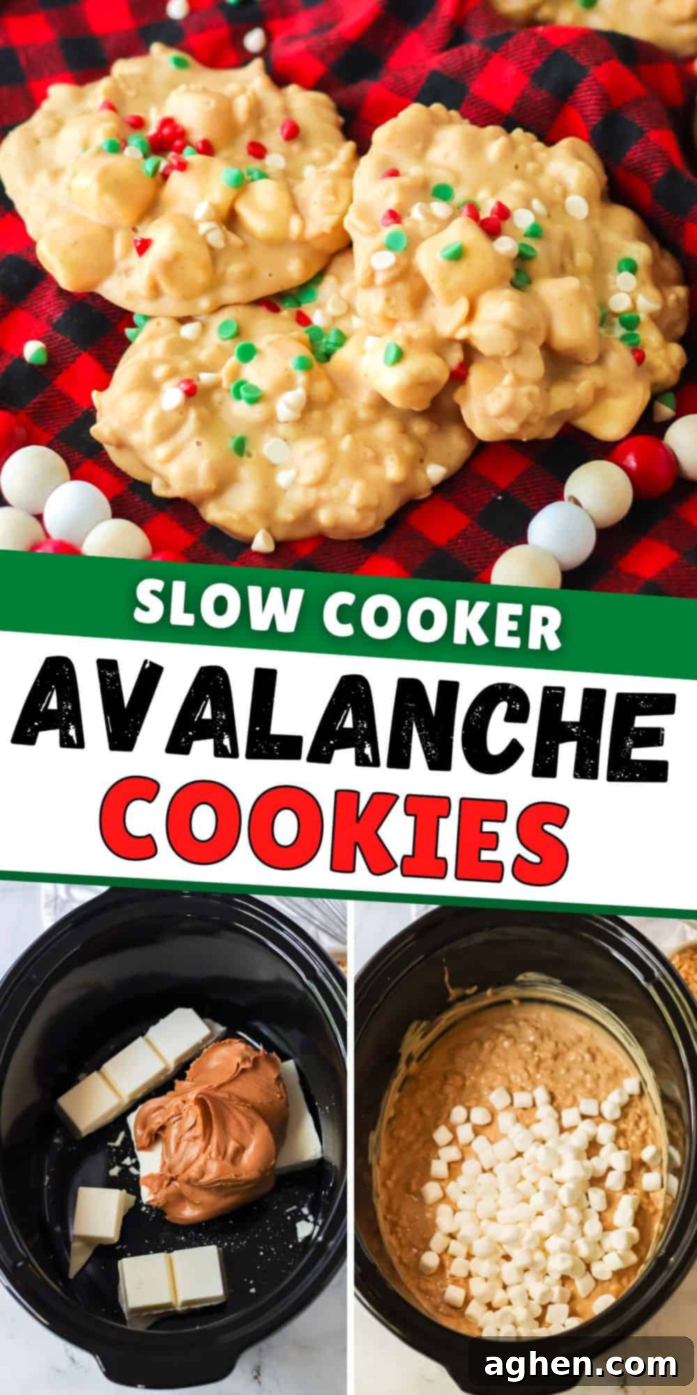 Slow cooker avalanche cookies pin image.