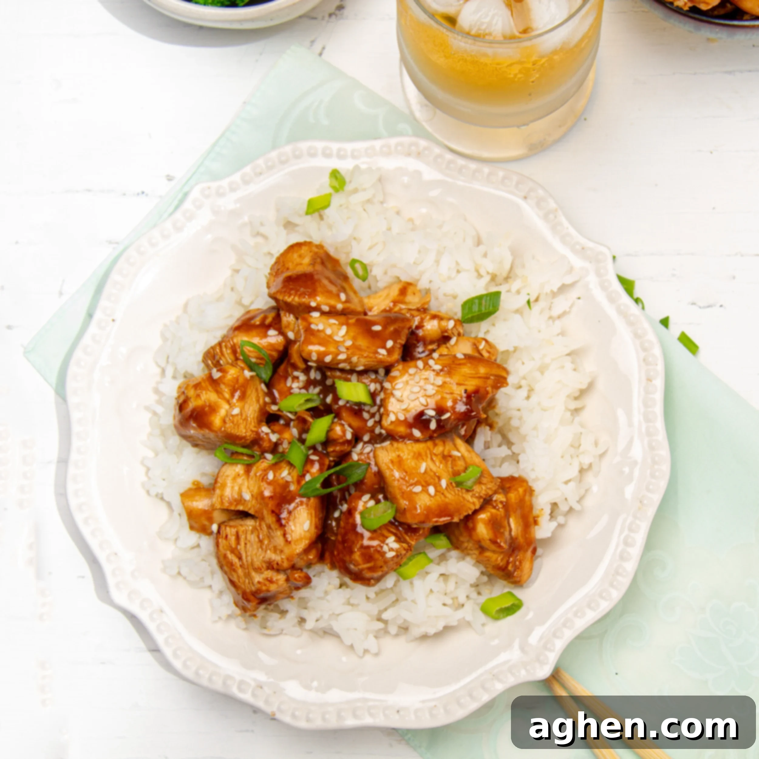 Simple yet satisfying Chinese-style Bourbon Chicken over rice.
