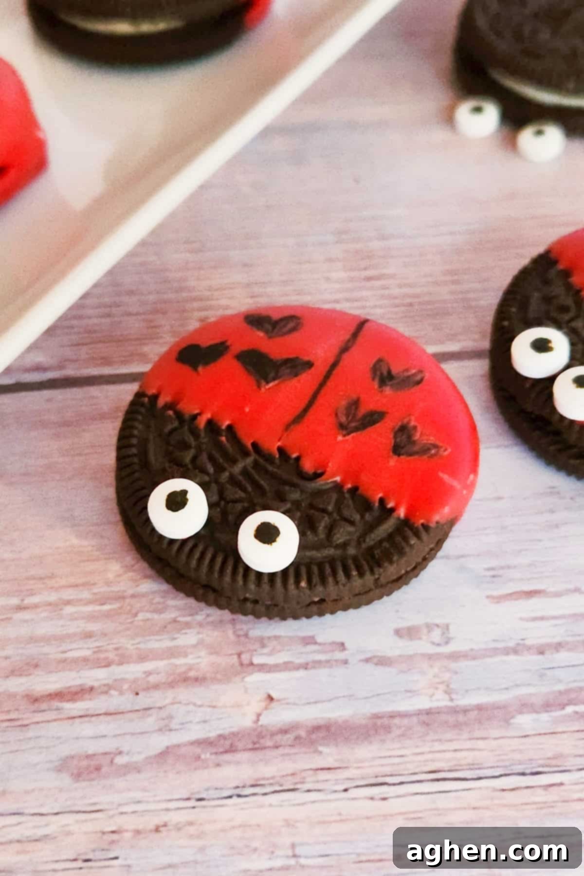 Valentine's Day Oreo Ladybugs with hearts instead of spots.