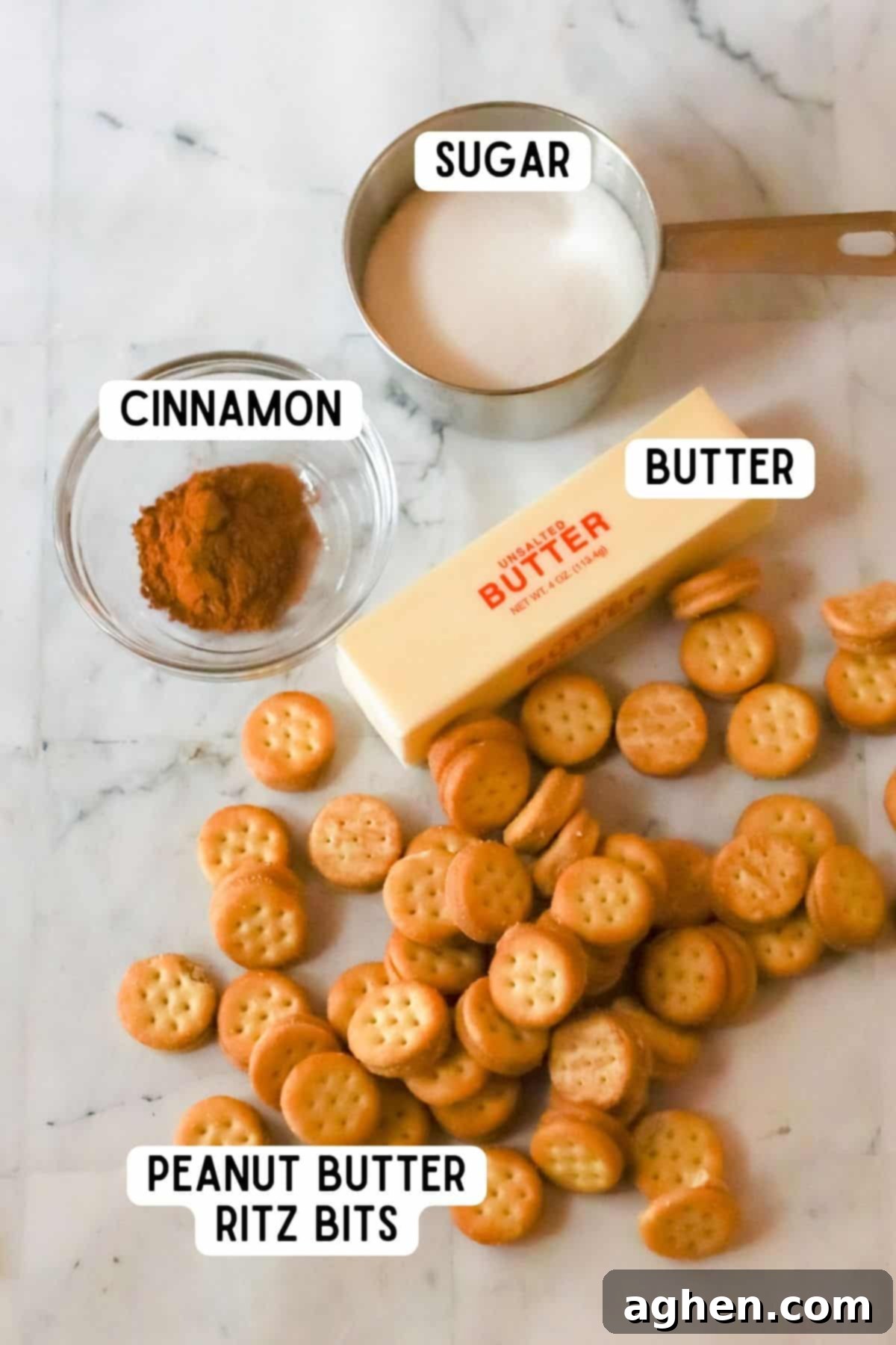 Cinnamon Ritz Churro Bites 4 Churro Ritz Bites Ingredients: white sugar, ground cinnamon, stick of butter. and peanut butter Ritz Bits.