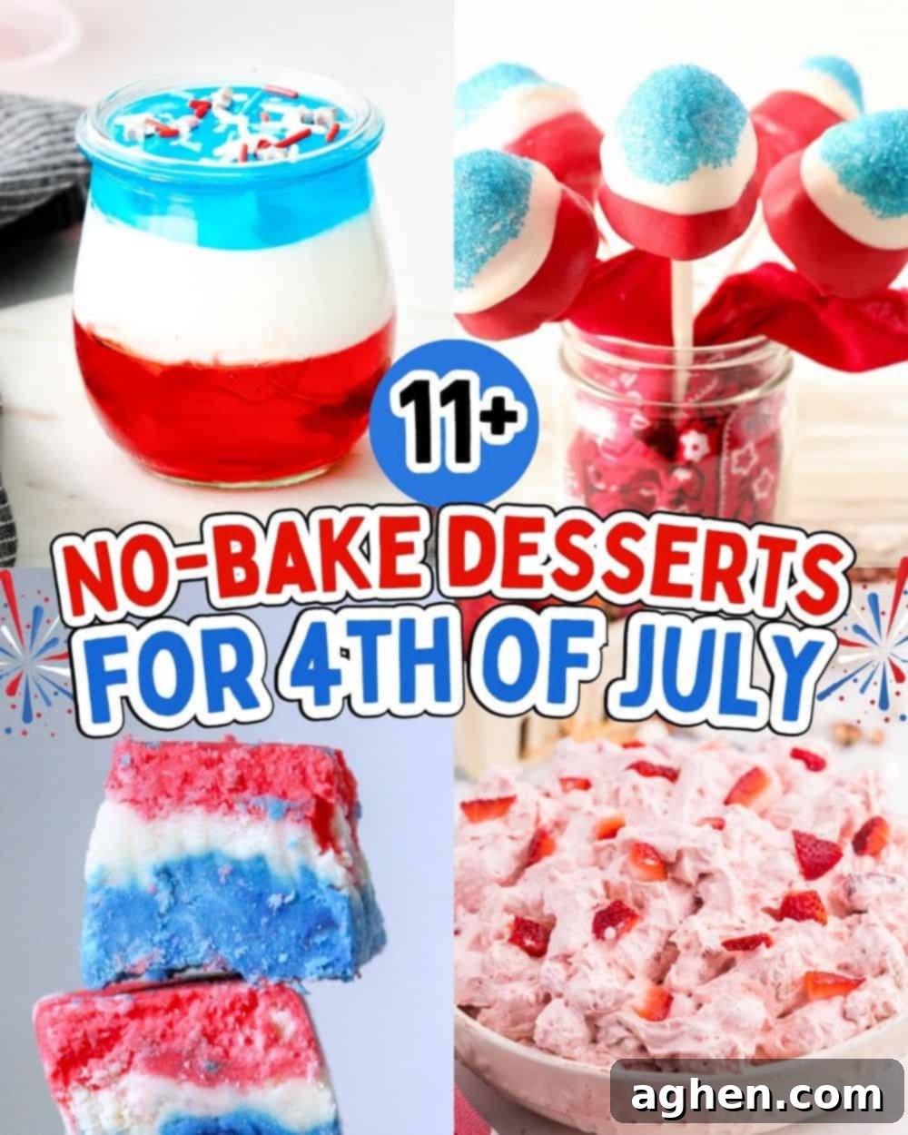 A vibrant display of red, white, and blue no-bake 4th of July desserts perfect for summer celebrations.