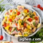 Italian sub pasta salad in a bowl.