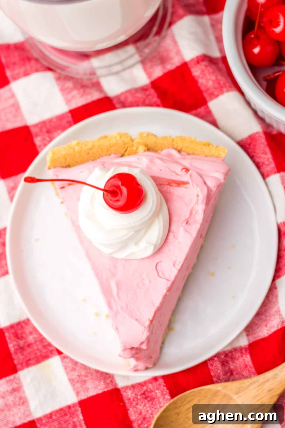 No-Bake Kool-Aid Dream Pie 11 Overhead image of a slice of 4-ingredient kool aid pie.