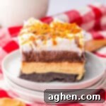 Butterfinger Crunch Layer Dream 9 Butterfinger lush with an oreo cookie crust and layers of no bake peanut butter cheesecake, chocolate pudding, cool whip, and crushed butterfingers.