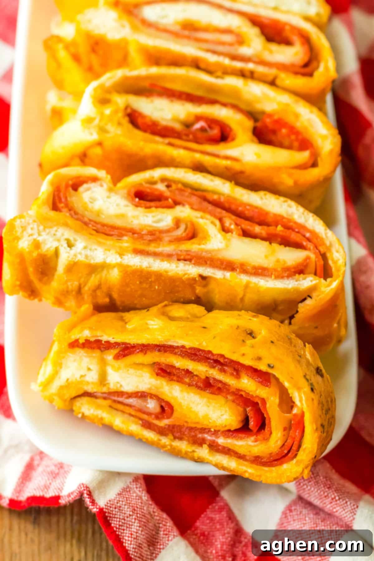 Pepperoni Bread with mozzarella cheese and pepperoni baked in bread dough.