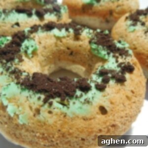 Close-up of a single baked mint Oreo donut