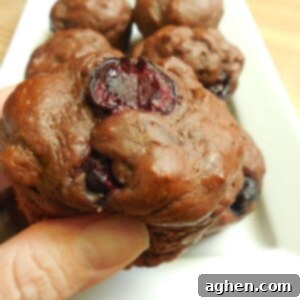 Moist Chocolate Cherry Greek Yogurt Muffins 2 Freshly baked chocolate cherry Greek yogurt muffins