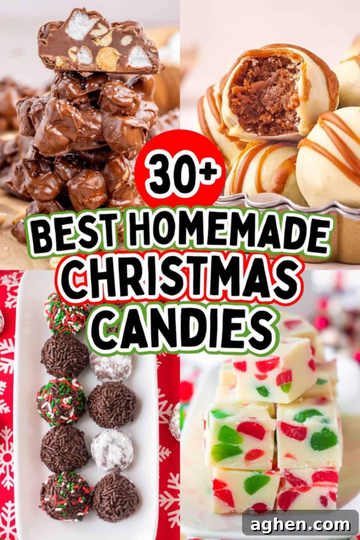 30+ Best Homemade Christmas Candies. A festive display of various homemade candies in different shapes and colors, perfect for holiday celebrations.