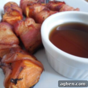 Close-up of a perfectly cooked Maple Bacon Sweet Potato Bite