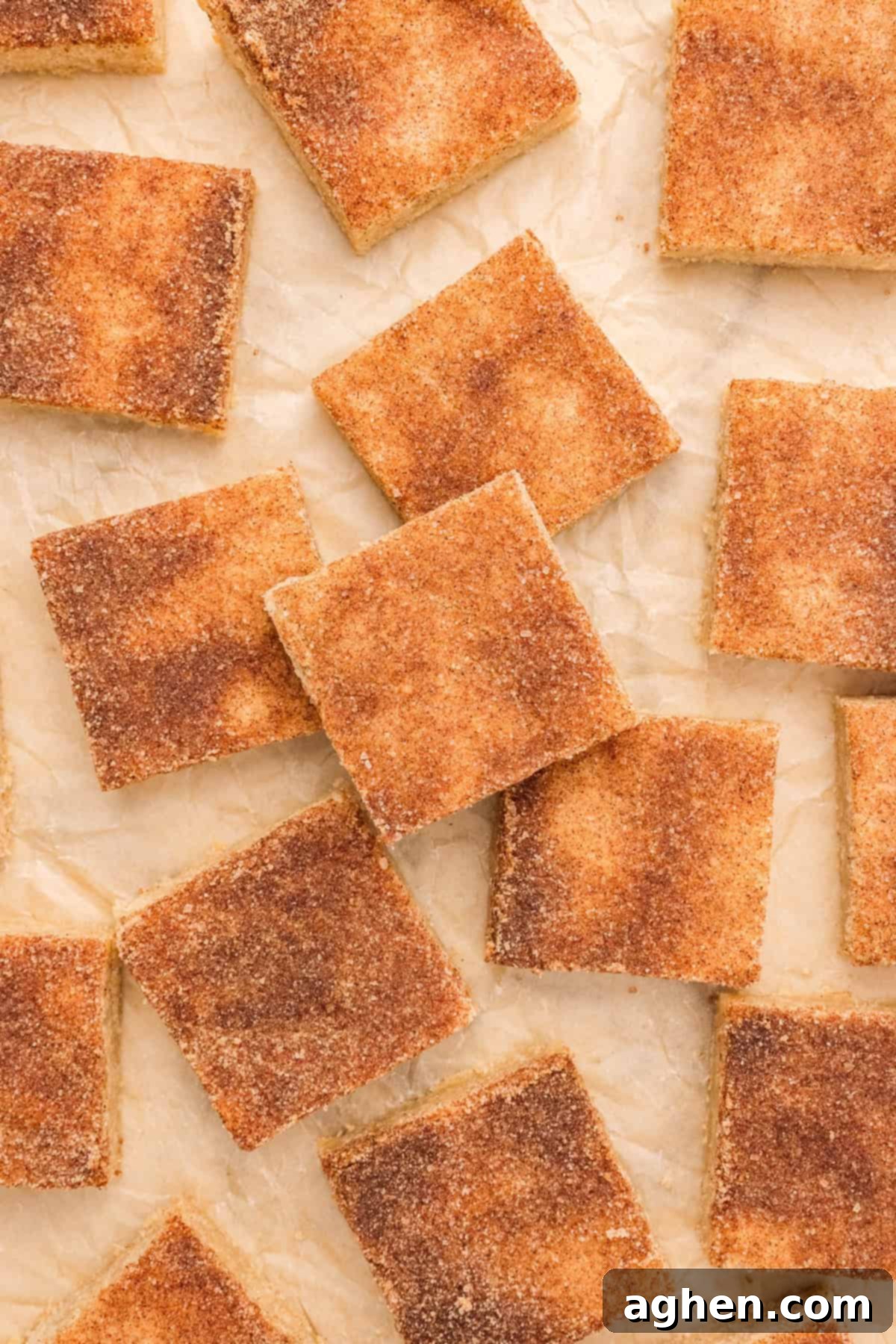 Snickerdoodle cookie bars topped with cinnamon sugar.