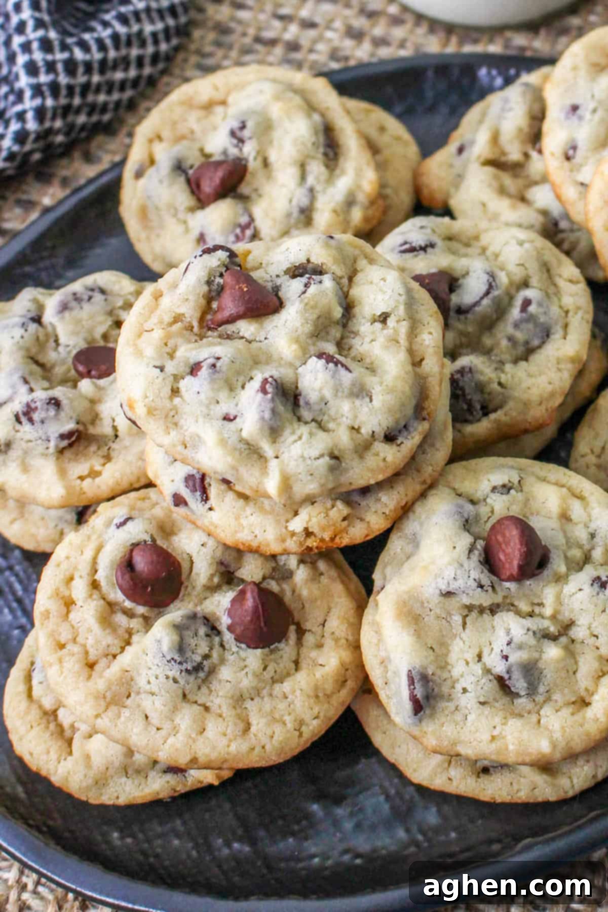 A plate full of Greek yogurt chocolate chip cookies, perfect for a sweet treat without eggs.