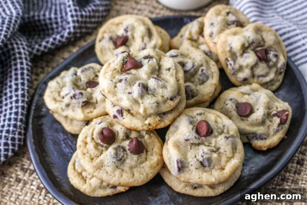 Chocolate chip cookies with yogurt displayed on a black plate, ideal for showcasing their soft and chewy texture.