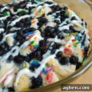 A delicious homemade Blueberry Funfetti Biscuit Pie ready to be served