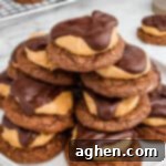 Stack of buckeye cookies on a plate.
