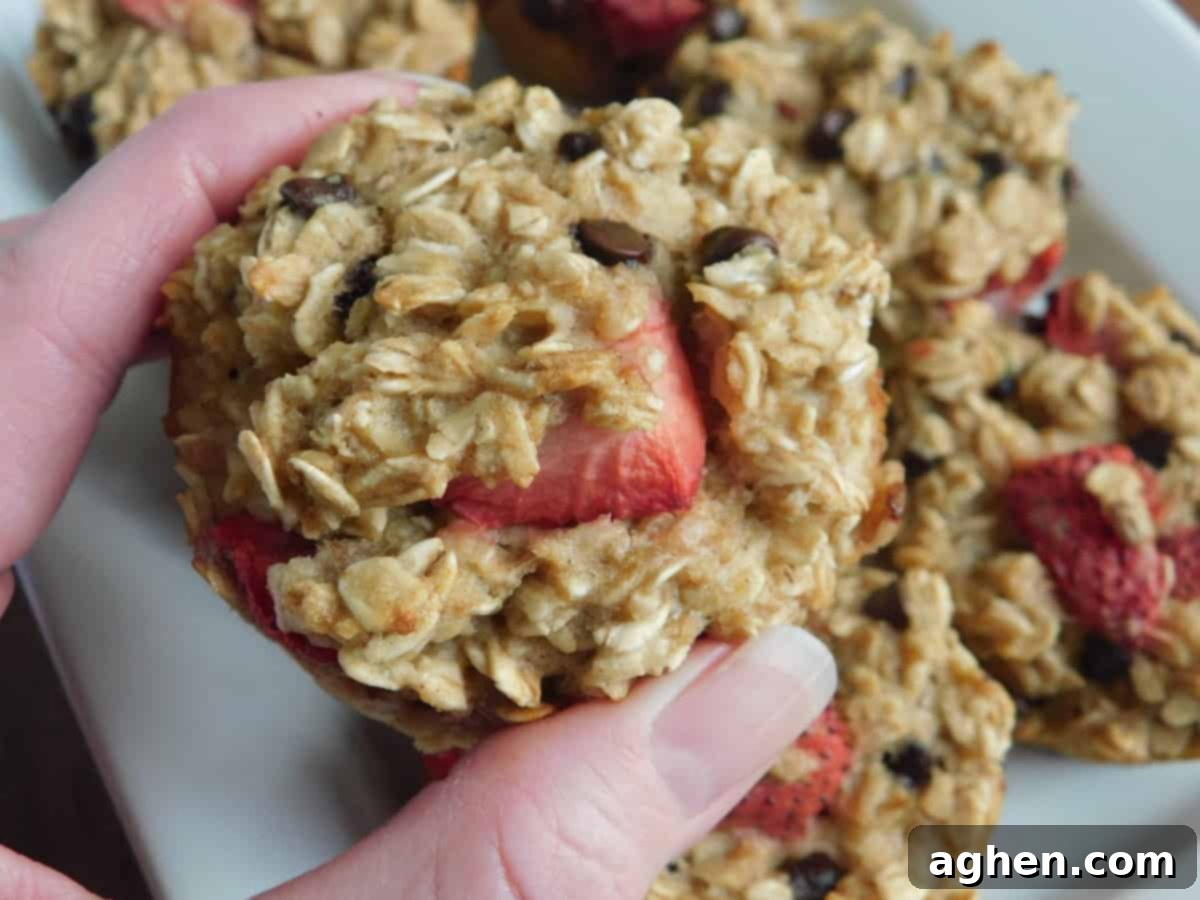 Delicious strawberry oatmeal muffins in a basket, ready for breakfast