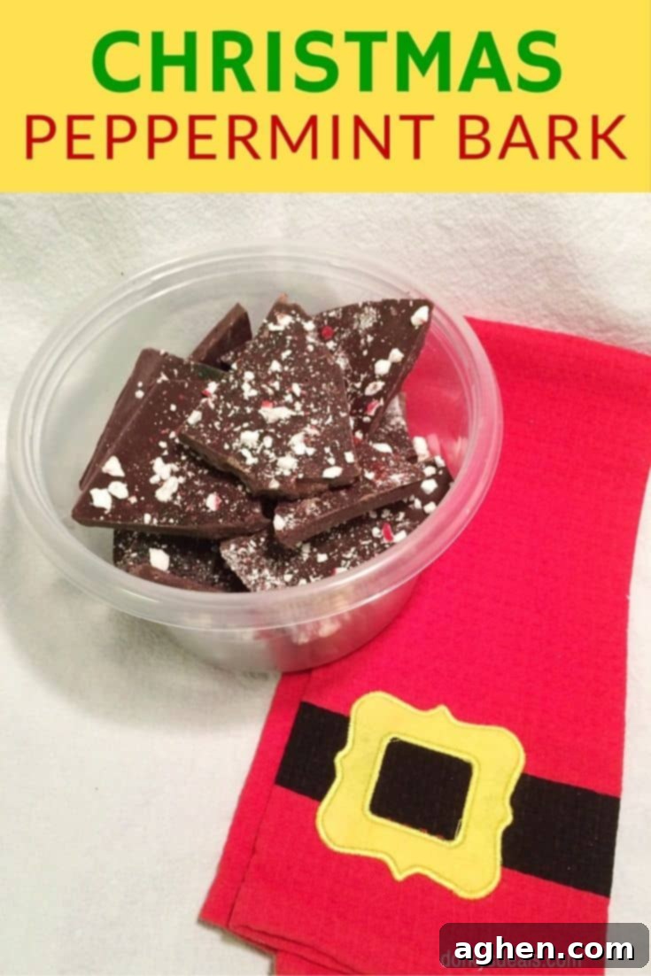 Holiday Peppermint Crunch 2 Festive Christmas Peppermint Bark made with rich semi-sweet chocolate, crushed peppermint candies, and colorful red & green sprinkles, perfectly arranged for holiday gifting.