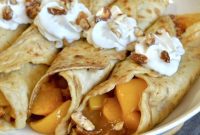 Golden Peach Crepes with Toasted Almond Crunch