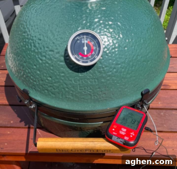 The Chef's Blueprint: 10 Skills for Big Green Egg Mastery 3 meat thermometer outside a big green egg