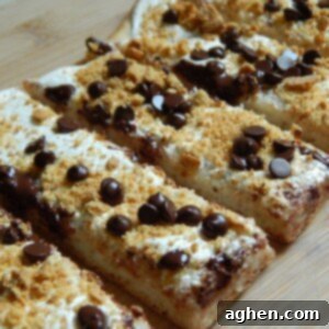 Fireside Smores Swirls 2 A close-up of gooey s'mores pizza fingers, showcasing the melted marshmallow and chocolate.