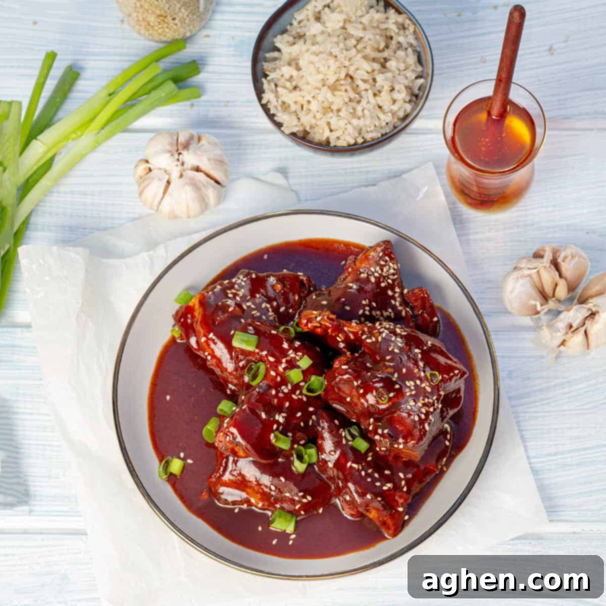Sticky Honey Garlic Instant Pot Chicken 2 Instant Pot Honey Garlic Chicken served with honey and rice
