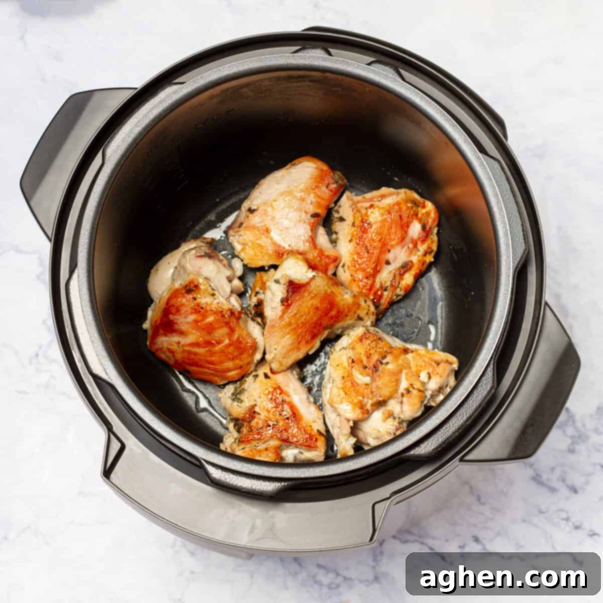 Sticky Honey Garlic Instant Pot Chicken 5 seared chicken in instant pot