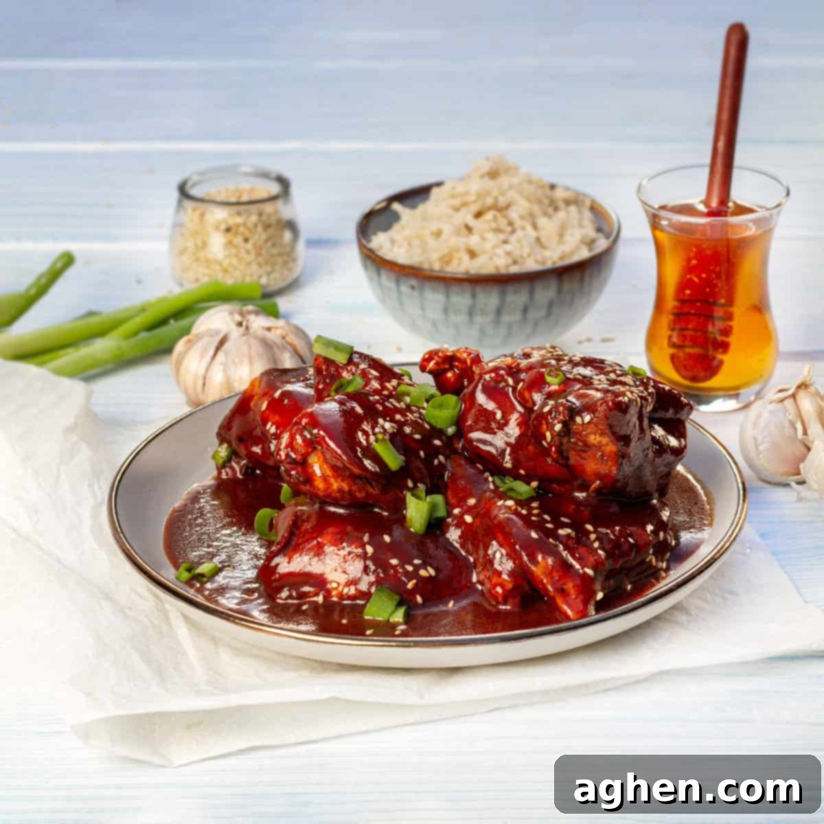 Sticky Honey Garlic Instant Pot Chicken 8 Instant Pot Honey Garlic Chicken served with honey and rice