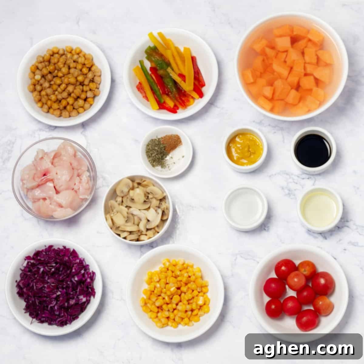 Weight Watchers Guide to Crafting the Ultimate Buddha Bowl 3 Buddha Bowls Ingredients laid out on a table