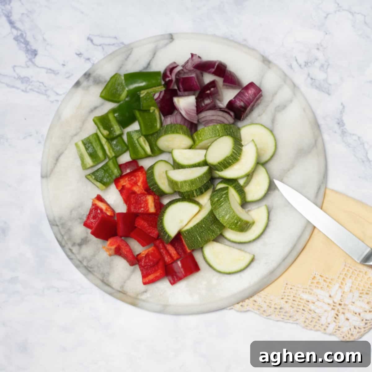 Zero-Point Deliciousness: Chicken Kebabs for Weight Watchers 5 Chopping bell peppers, zucchini, and onion into pieces