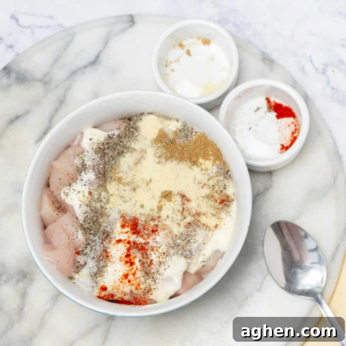 Zero-Point Deliciousness: Chicken Kebabs for Weight Watchers 6 Chicken marinating in a bowl