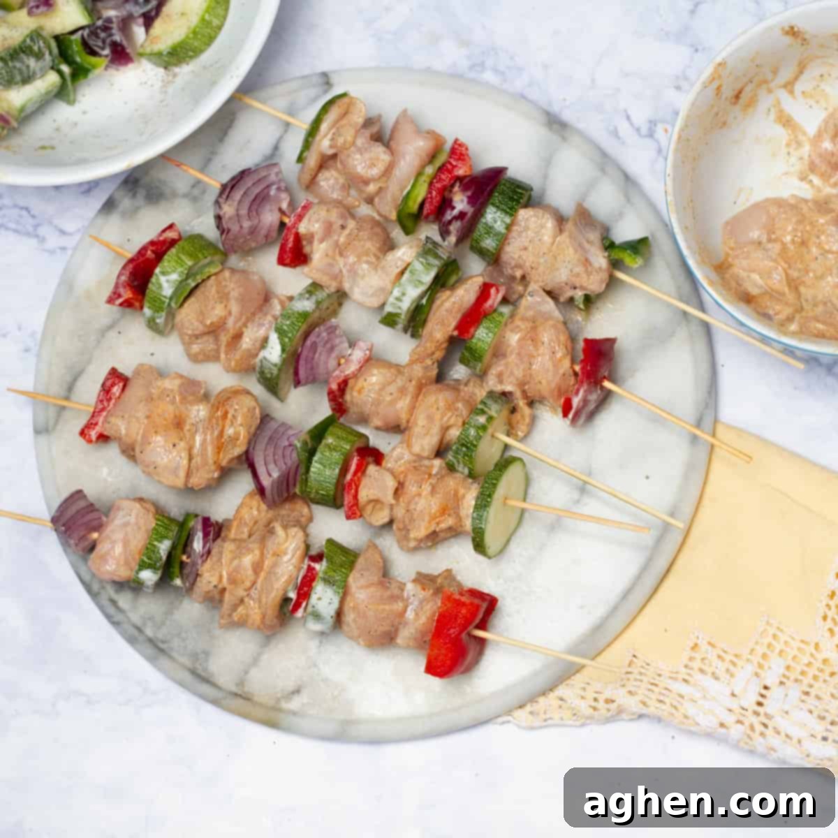 Zero-Point Deliciousness: Chicken Kebabs for Weight Watchers 7 Assembling Chicken Kebabs on skewers