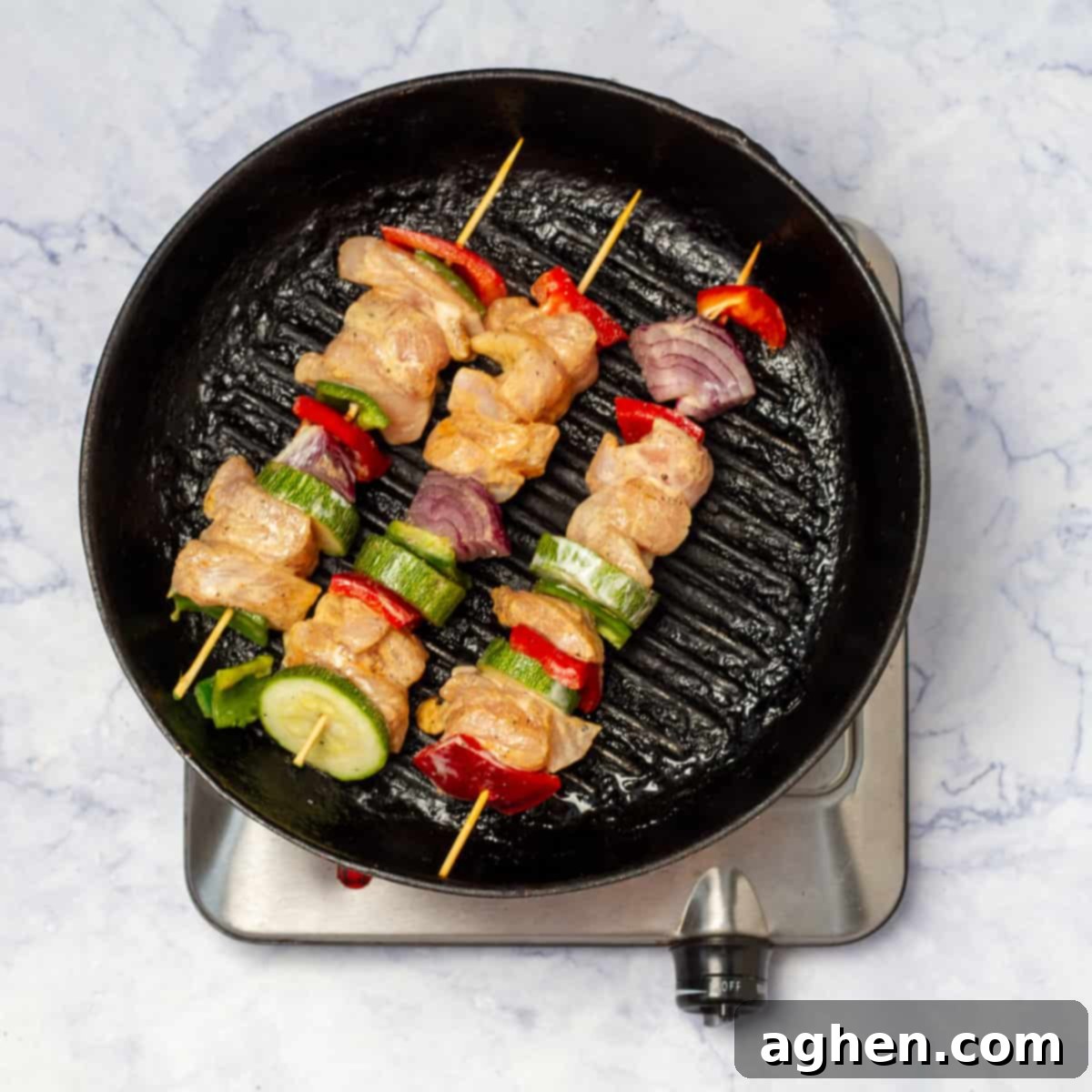 Zero-Point Deliciousness: Chicken Kebabs for Weight Watchers 8 Assembled kebabs on a preheated grill