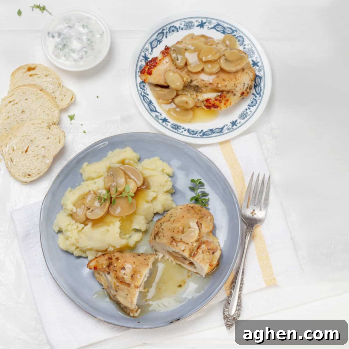 Gourmet Mushroom and Mozzarella Stuffed Chicken 2 Chicken Stuffed with Mushrooms and Mozzarella Cheese, beautifully plated and ready to serve.