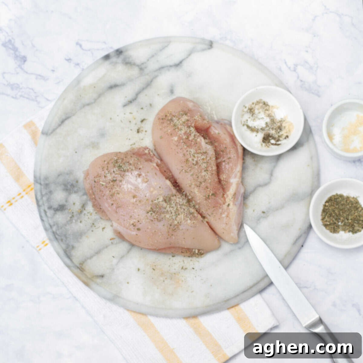 Gourmet Mushroom and Mozzarella Stuffed Chicken 5 Seasoning the inside and outside of a butterflied chicken breast with spices.