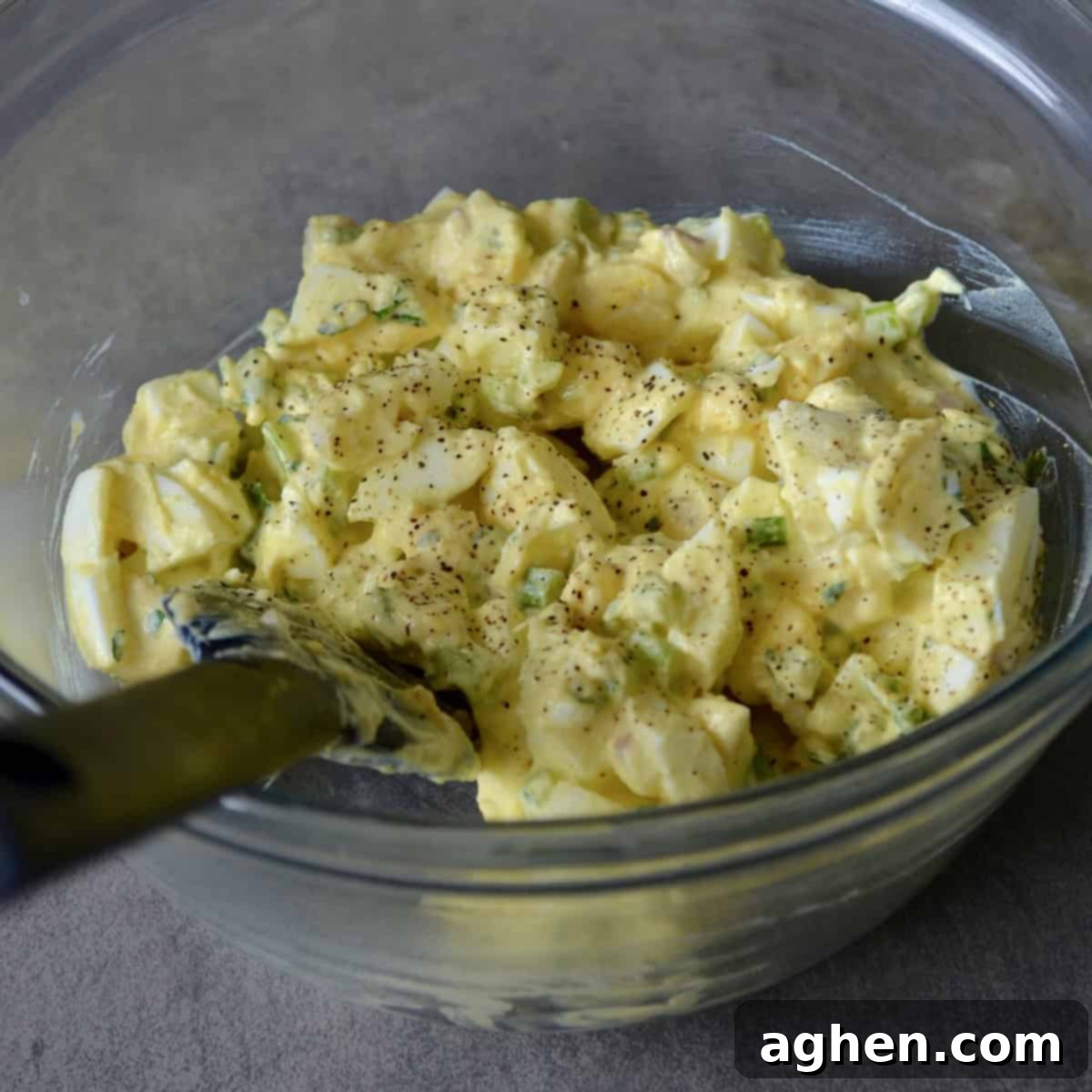 Light & Creamy Weight Watchers Egg Salad 5 Close-up of egg salad with freshly ground black pepper