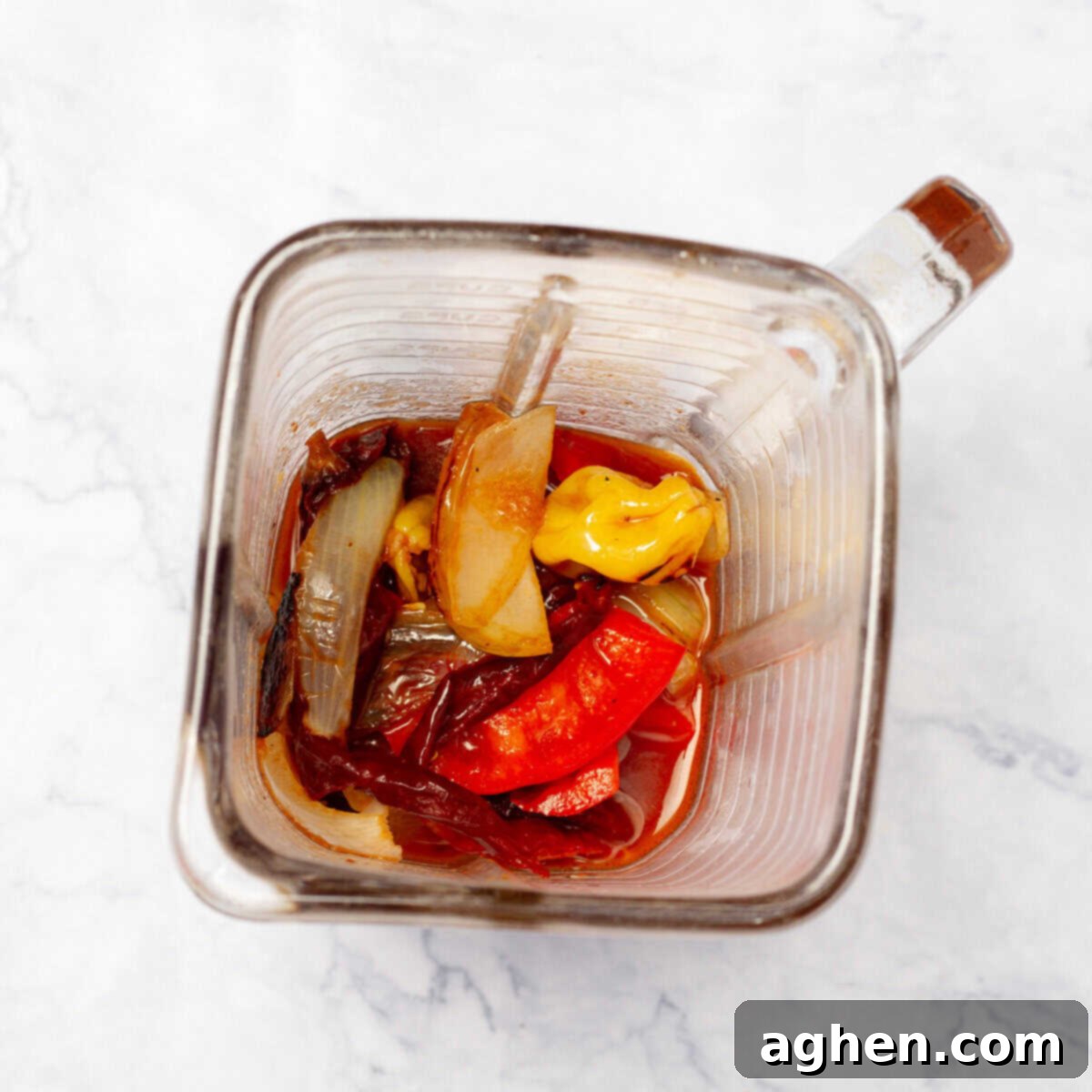 Light Pozole: All the Flavor, Less Guilt 7 Cooked vegetables added to a blender to make the red sauce.