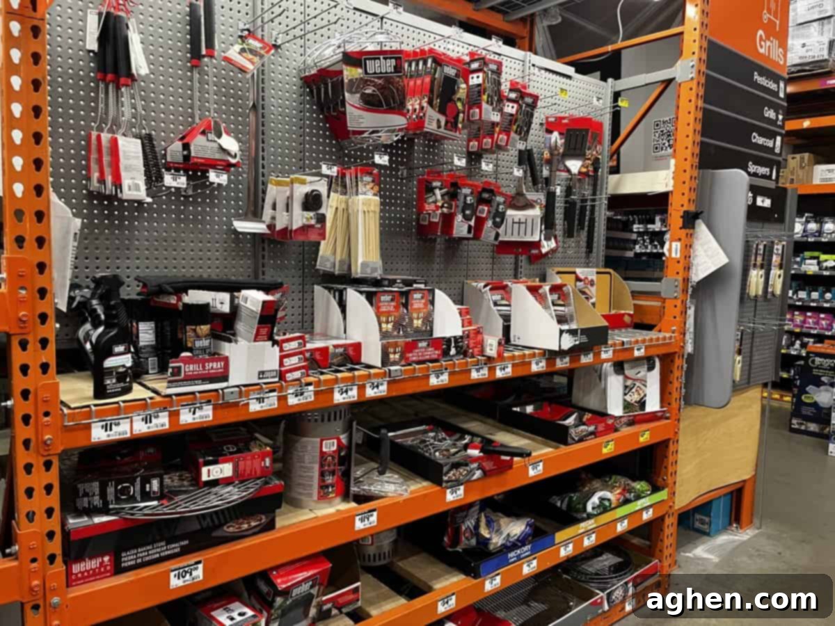 10 Things You Must Know Before Buying a Weber Smokey Mountain Smoker 7 Wall display of various Weber grill and smoker accessories for sale