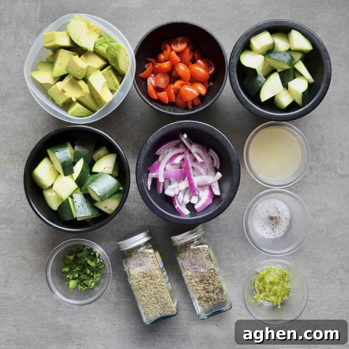 Light and Refreshing Cucumber Avocado: Your Summer Weight Watchers Staple 3 Measured ingredients for salad with cucumbers and avocado