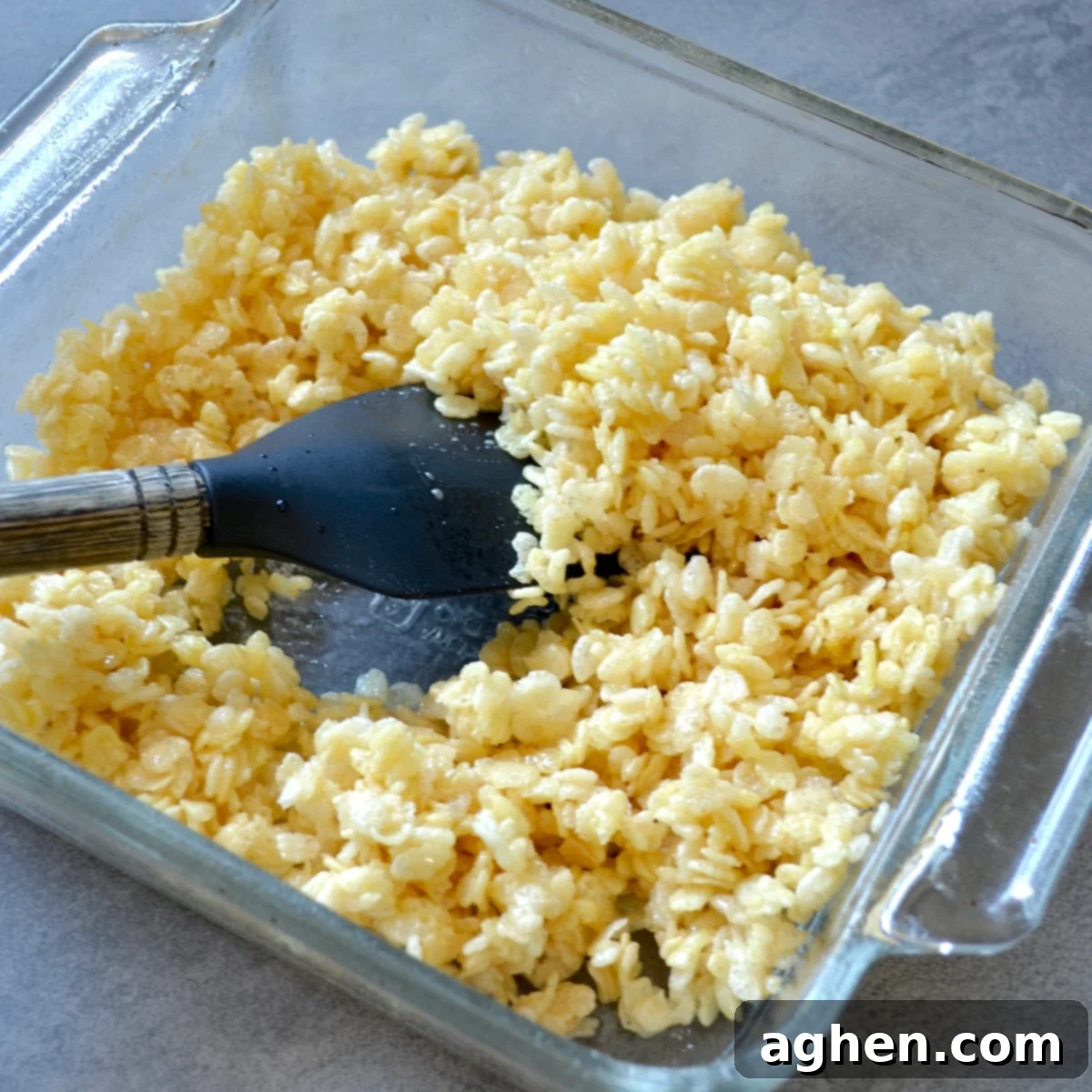 Rice Krispie mixture in a baking pan