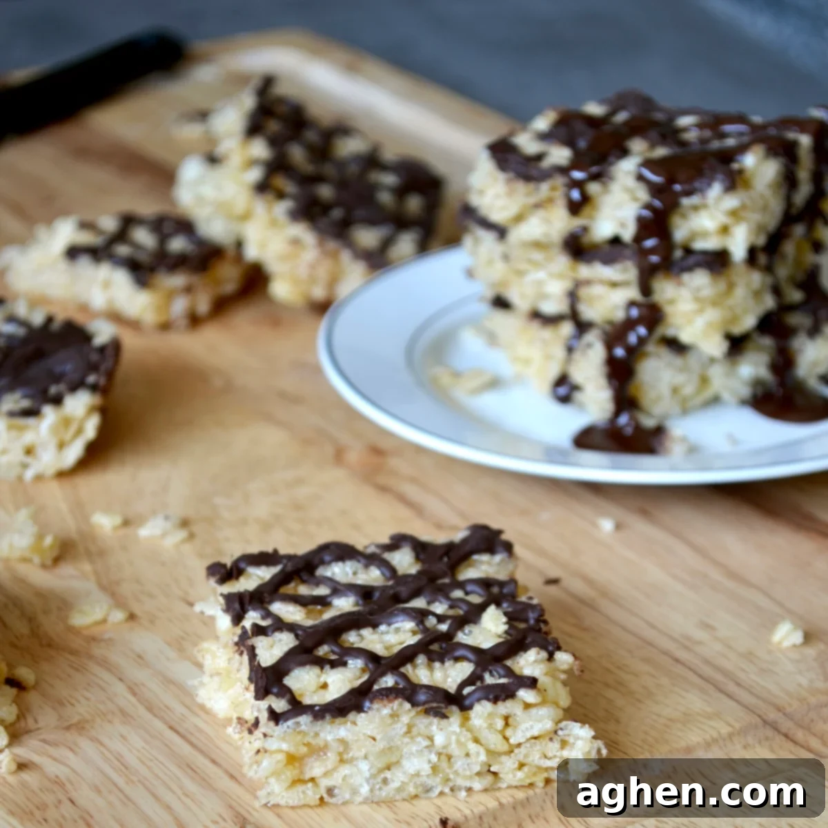 Rice krispie treats on a cutting board