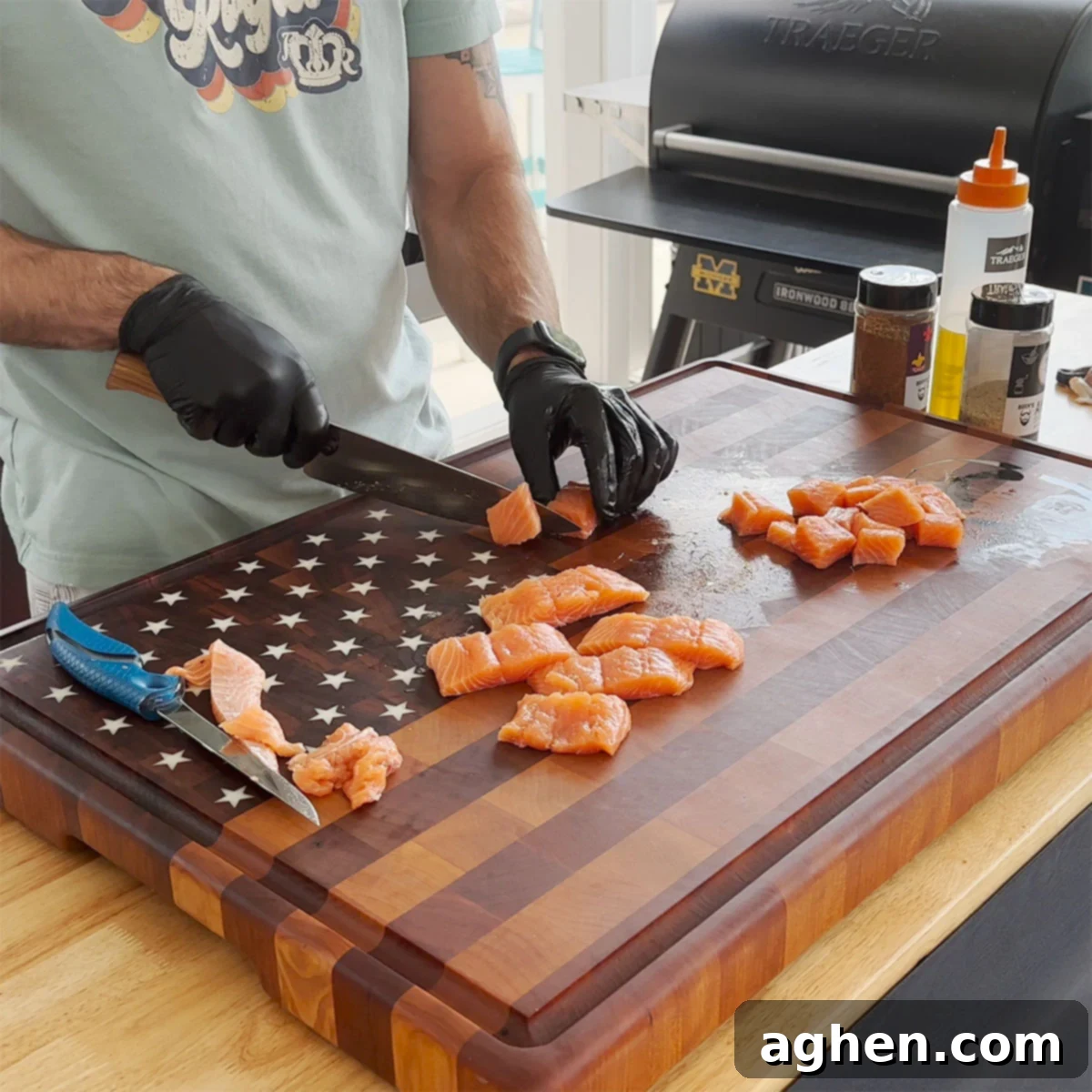 Unlock Delicious Griddle Salmon Bites 5 Cubed salmon in a bowl
