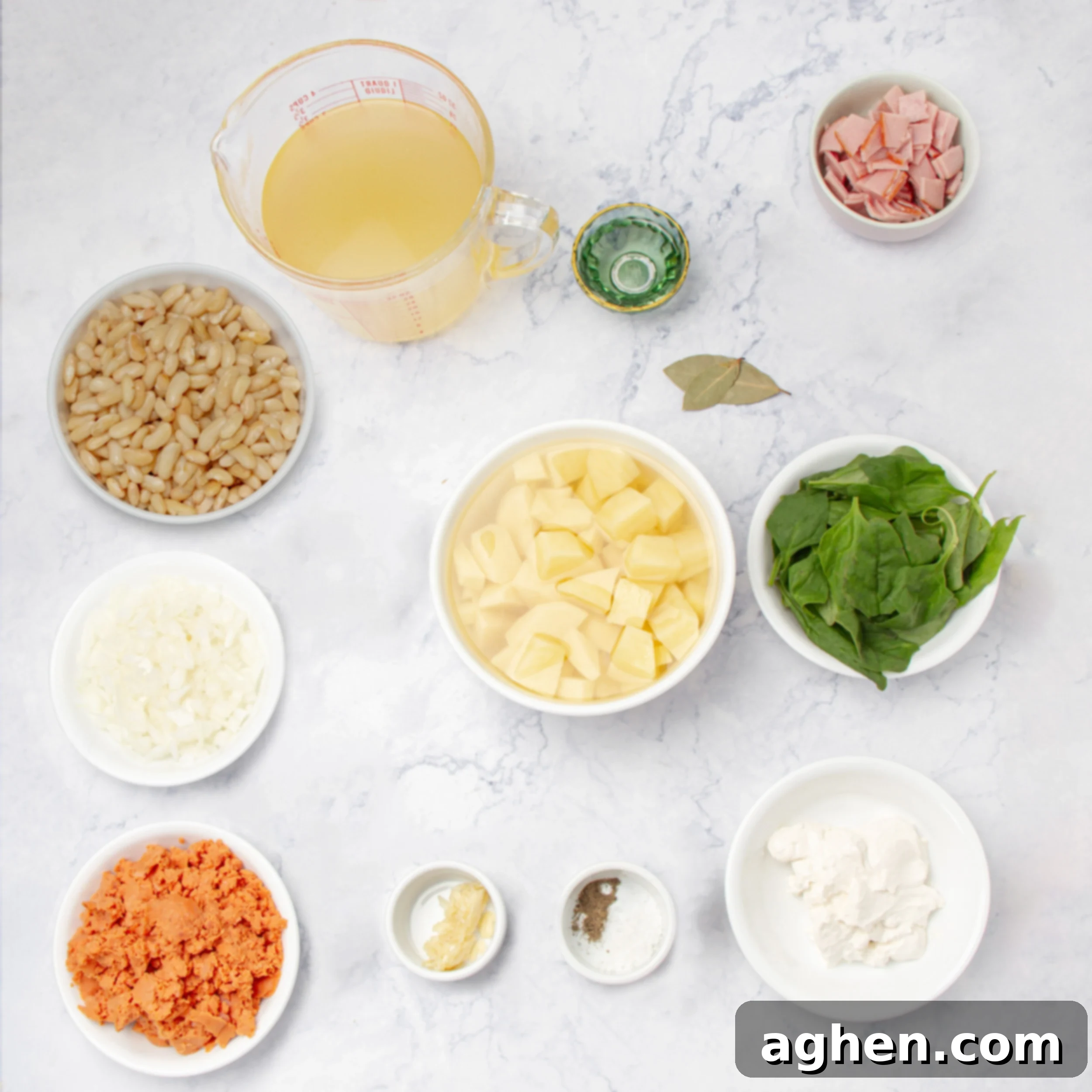 Mastering Olive Garden's Zuppa Toscana At Home 3 Zuppa Toscana Olive Garden copycat recipe ingredients in separate dishes.