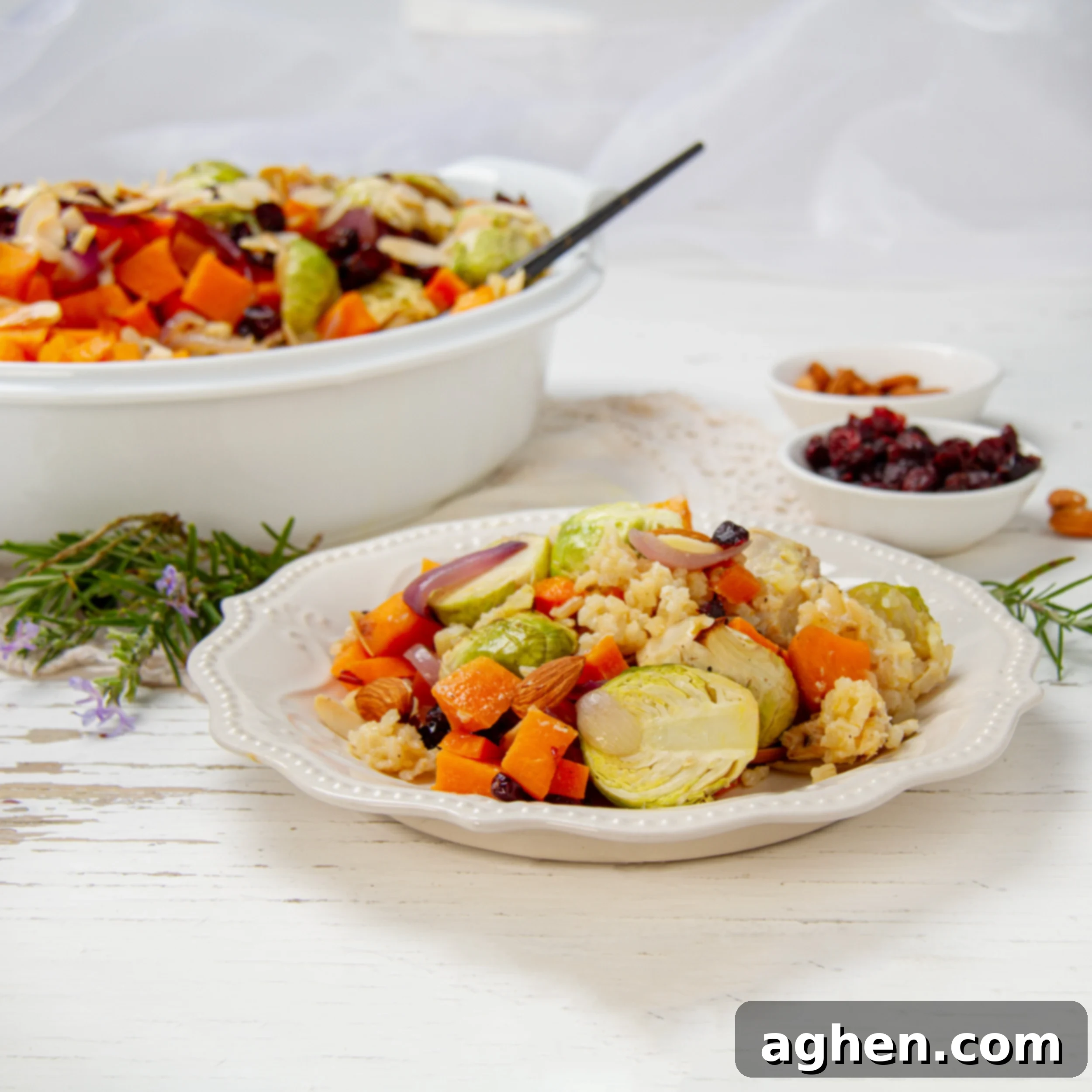 Fall Harvest Chicken Casserole A Weight Watchers Classic 2 Harvest Chicken Casserole served on a plate with the baking dish to the side.