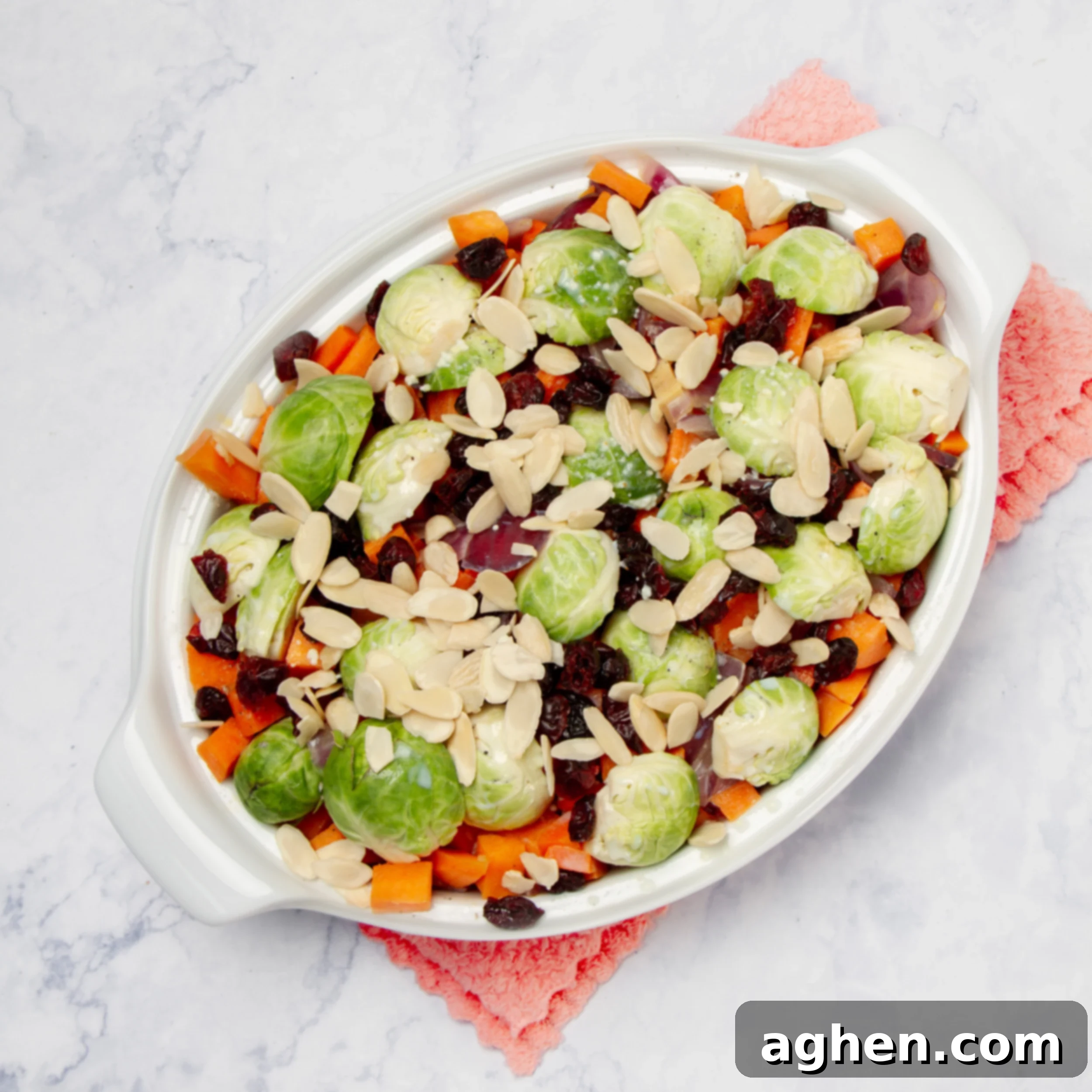 Fall Harvest Chicken Casserole A Weight Watchers Classic 7 All ingredients layered in a casserole dish ready for baking.