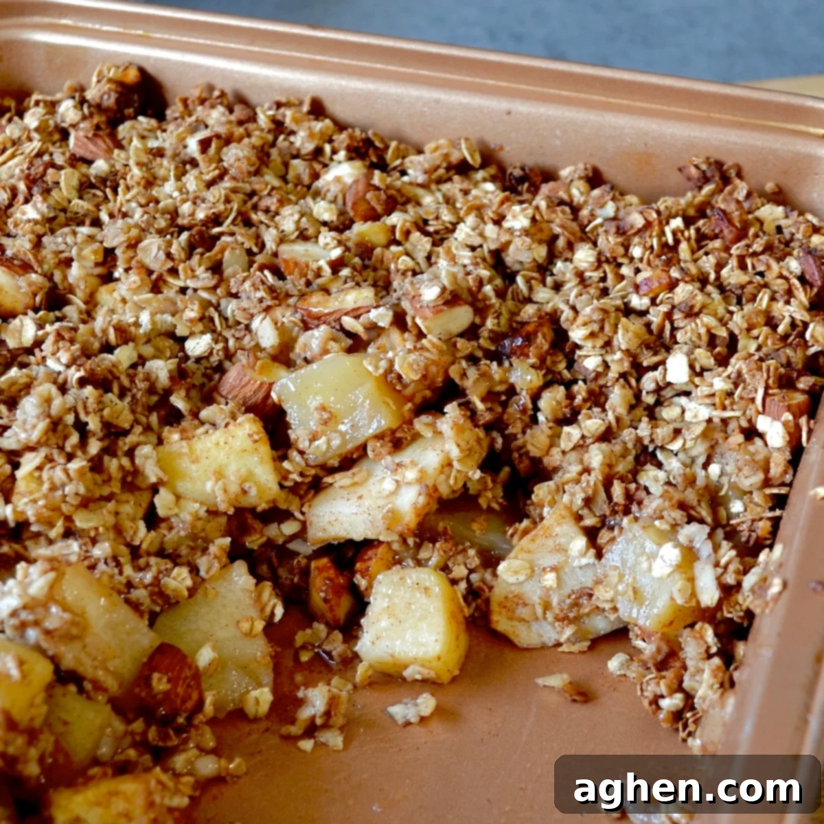 Guilt-Free Apple Crisp 2 Baked apple crisp, golden brown topping over tender apples