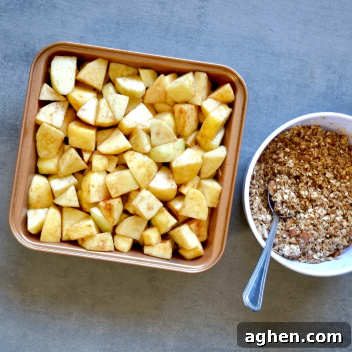 Guilt-Free Apple Crisp 5 Oat and almond topping mixture for apple crisp in a bowl